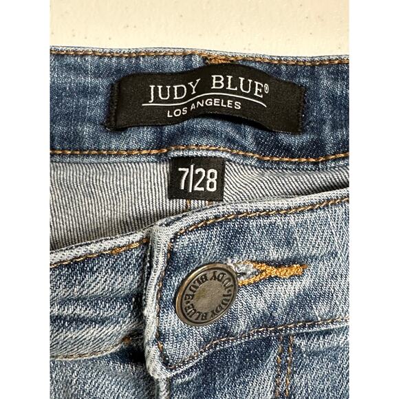 Judy Blue Jeans Womens 28 Wide Leg Crop‎ Medium Wash Frayed Hem Stretch Casual - Picture 4 of 12